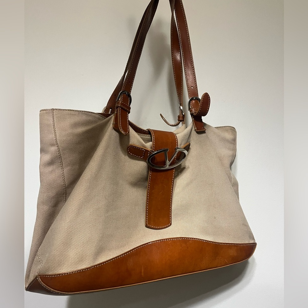 Valentino Vintage V Logo Shoulder Bag Tan and Leather- some wear see description - Picture 8 of 16